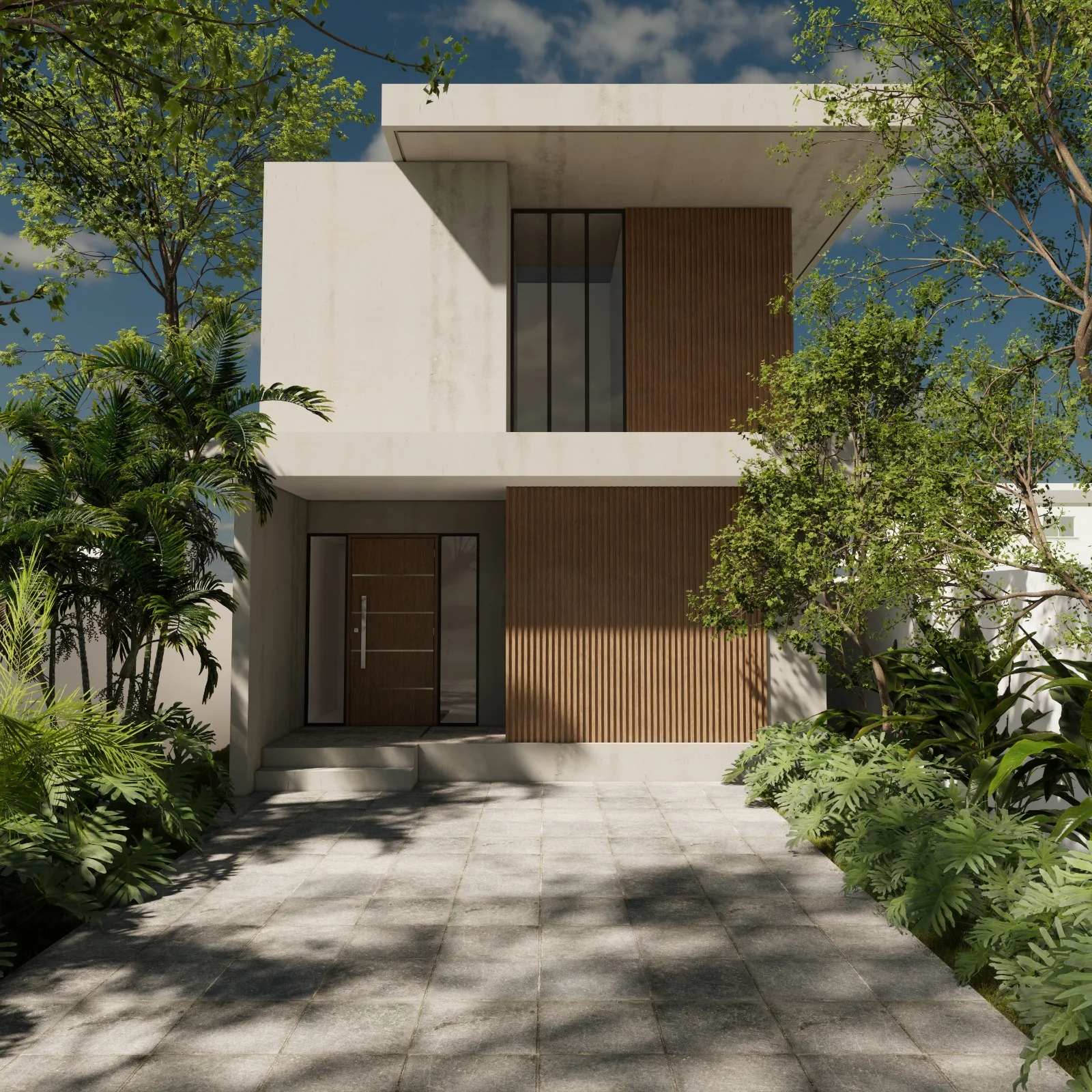 Fachada residencial — renderização 3D